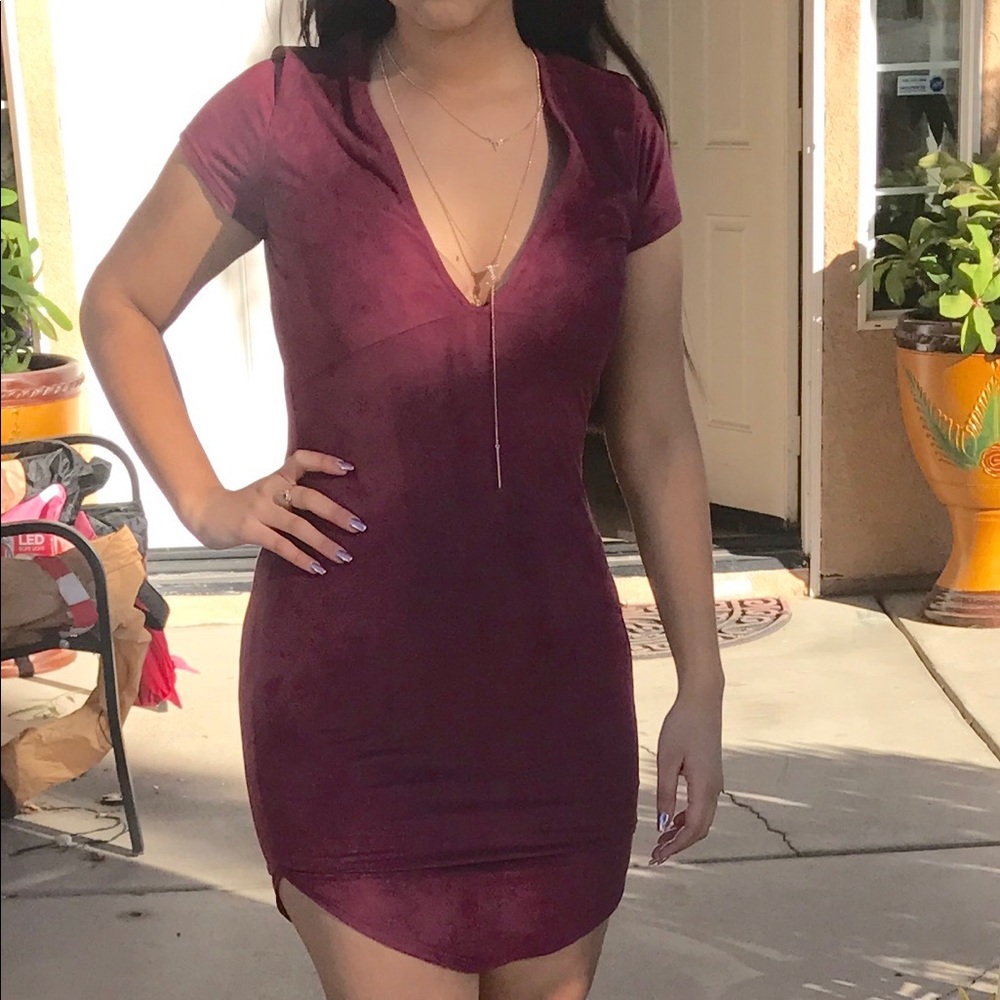 Burgundy suede dress